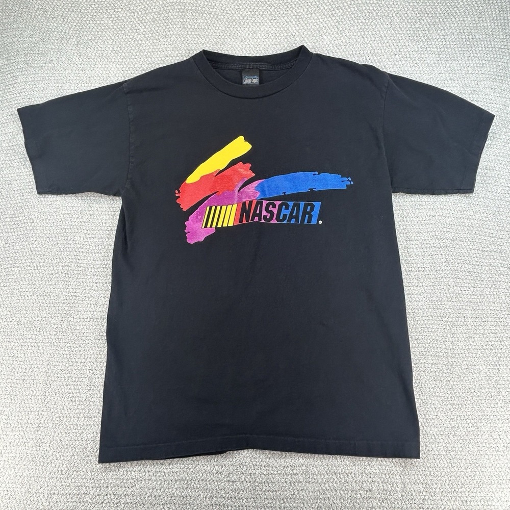 Vintage NASCAR T-Shirt Black Size Large California Casuals Racing Logo USA